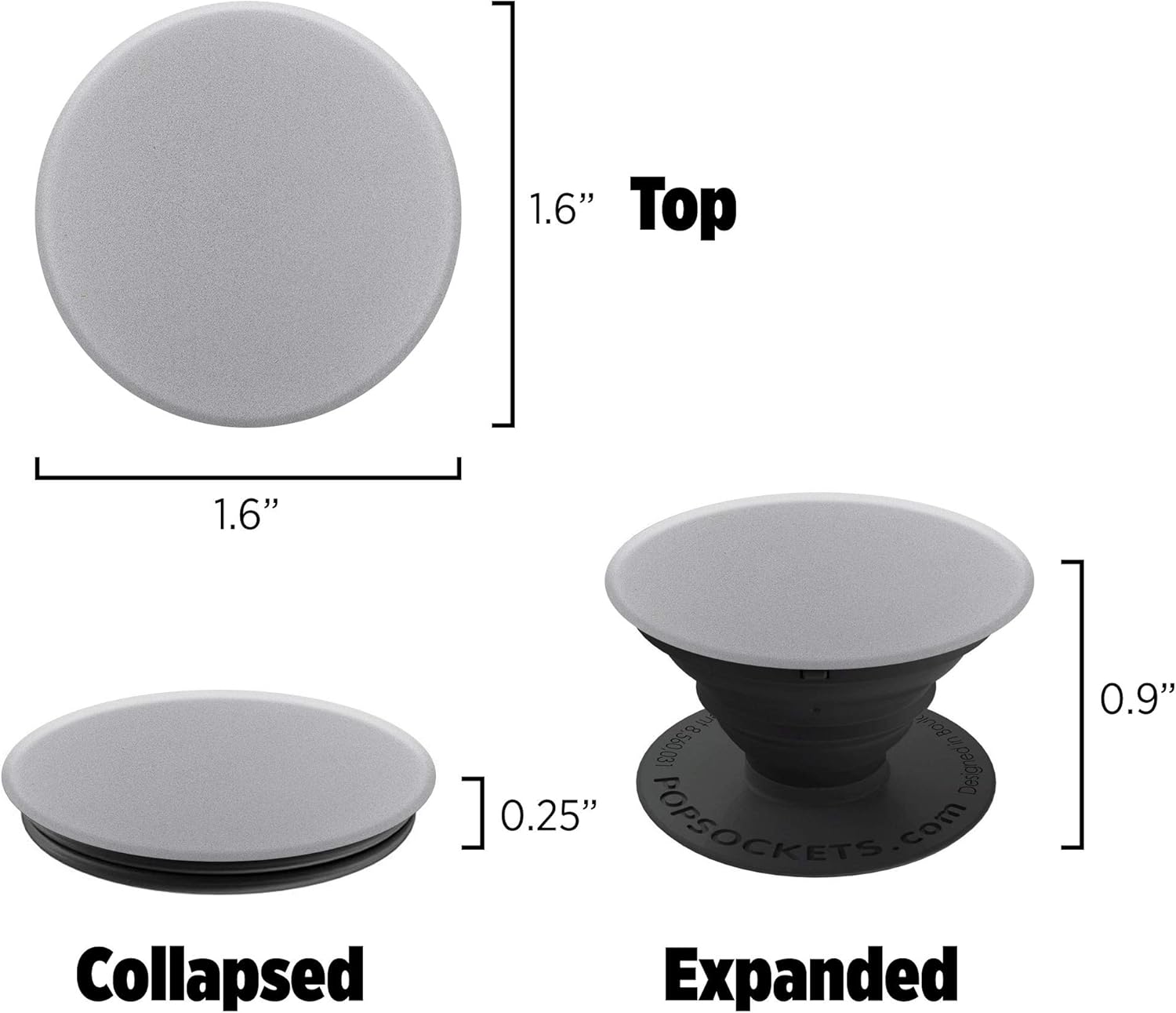 1.6" Top  
1.6"  
0.25"  
0.9"  
Collapsed  
Expanded