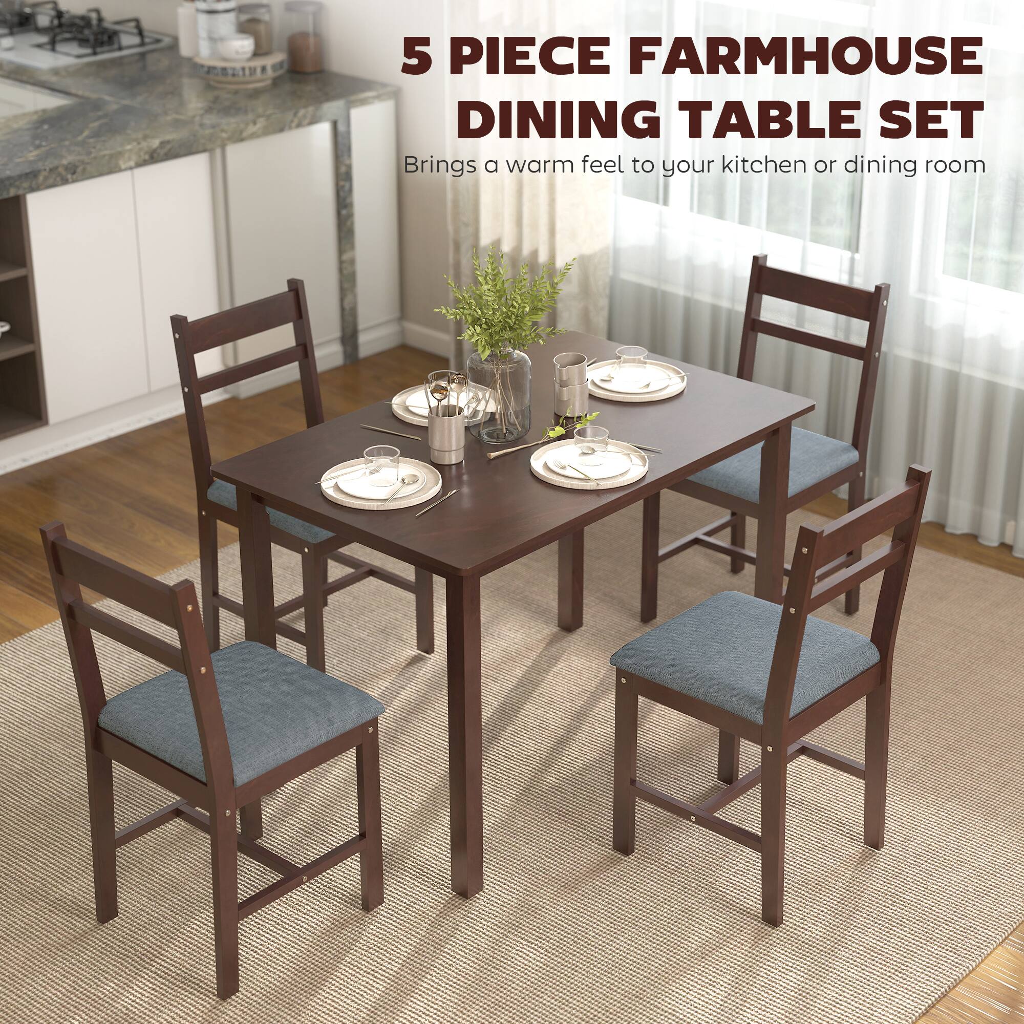 5 PIECE FARMHOUSE DINING TABLE SET  
Brings a warm feel to your kitchen or dining room