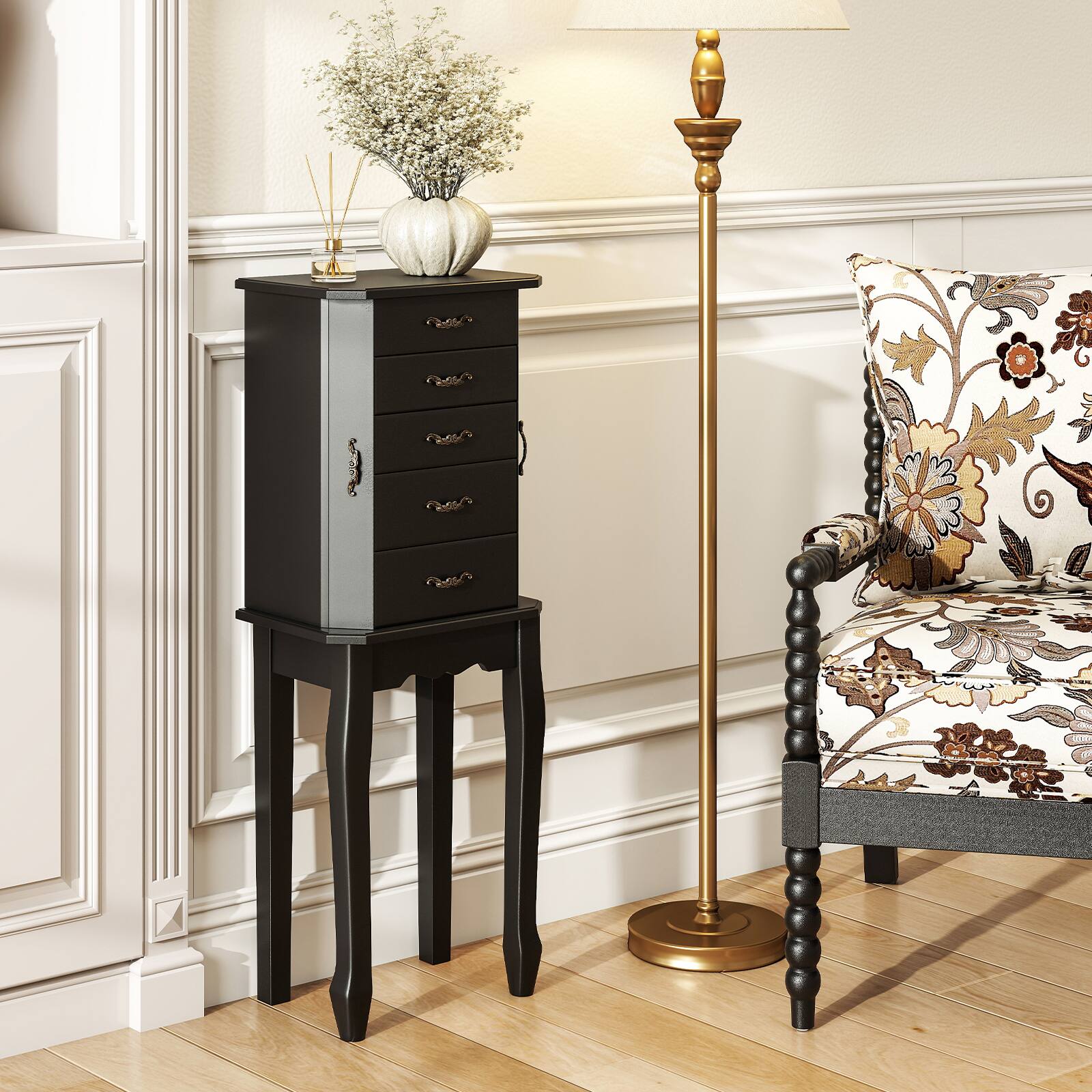 Alt View 4. Gymax - Gymax Jewelry Wood Cabinet Armoire Storage Box Chest St& Organizer Christmas Gift Black - Black.