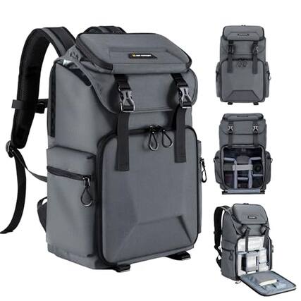 Front. Live At Space - Camera Backpack Hard Shell Bag Large Capacity Photography With 15.6" Laptop Compartment & Tripod Holder Rain Cover - Grey.