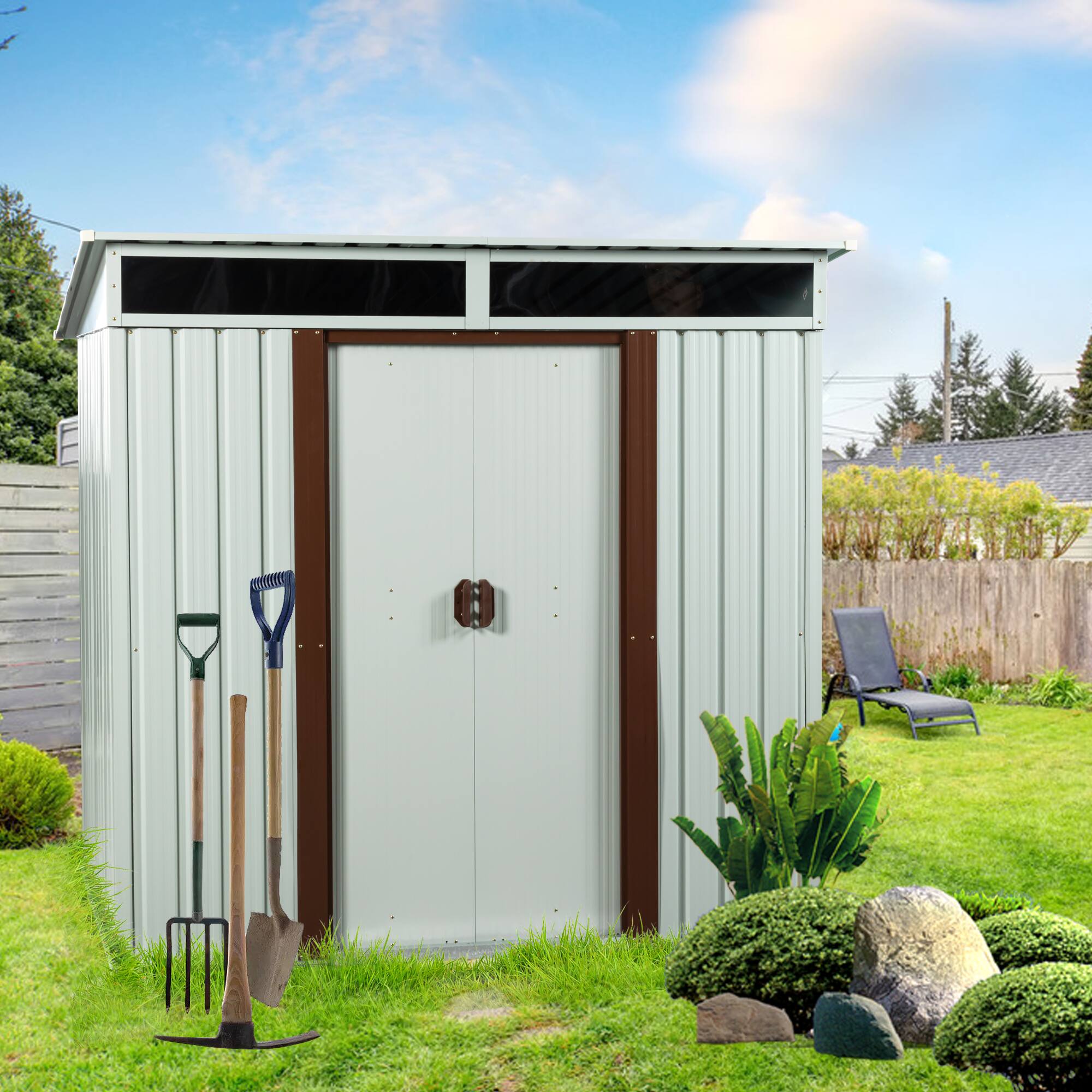 Angle. Mondawe - 6ft x 5ft Outdoor Metal Storage Shed with Foundation - White.