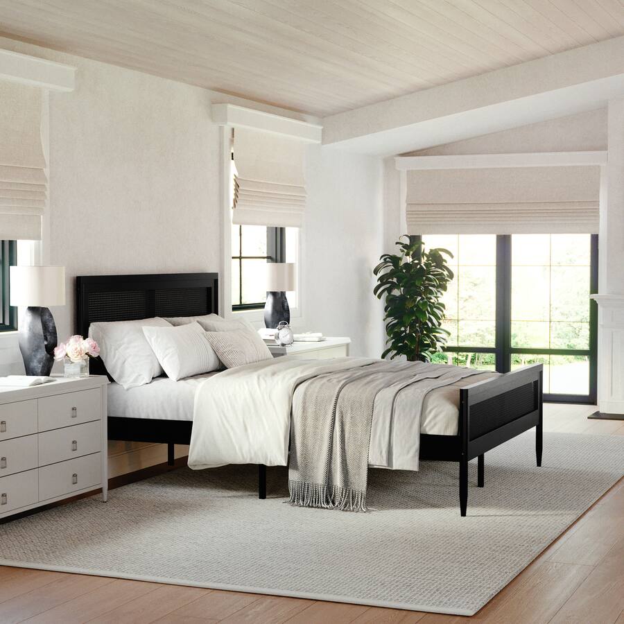 Martha Stewart Jax Wooden Queen Platform Bed with Rattan Inset ...