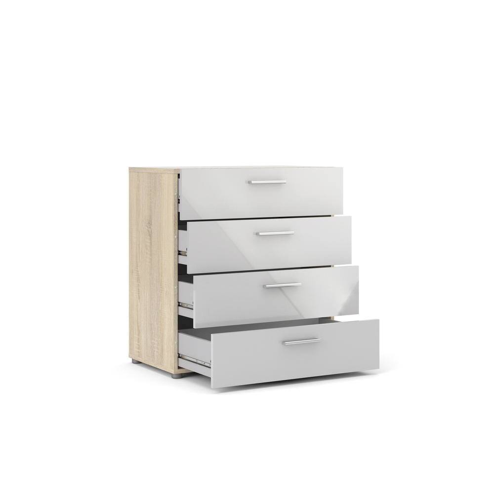 Left. FurniFact - White Wooden Dresser - 4 Drawer Bedroom Furniture for Storage and Organization - Oak Structure/White High Gloss.