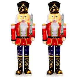 Gymax - 2PCS 5 FT Lighted Nutcracker Soldier Christmas Decoration w/Glitter Sword Outdoor - Multicolor