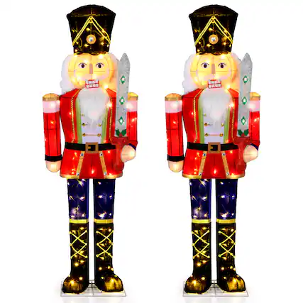 Front. Gymax - Gymax 2PCS 5 FT Lighted Nutcracker Soldier Christmas Decoration w/Glitter Sword Outdoor - Multicolor.