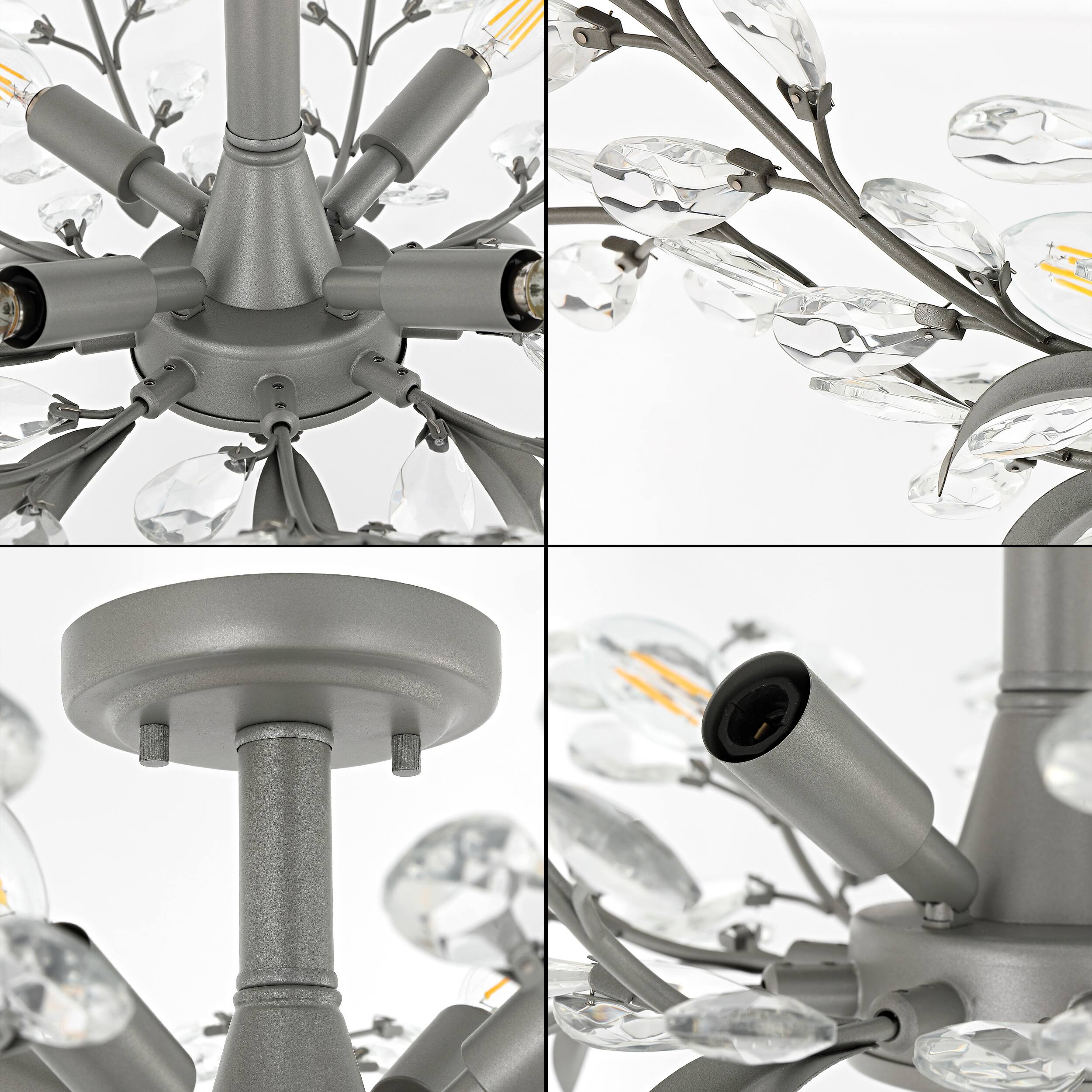 Alt View 5. Jonathan Y - Elisana 26" 4-Light Contemporary Bohemian Iron/Acrylic LED Semi Flush Mount, Silver Gray/Clear - Silver Gray/Clear.