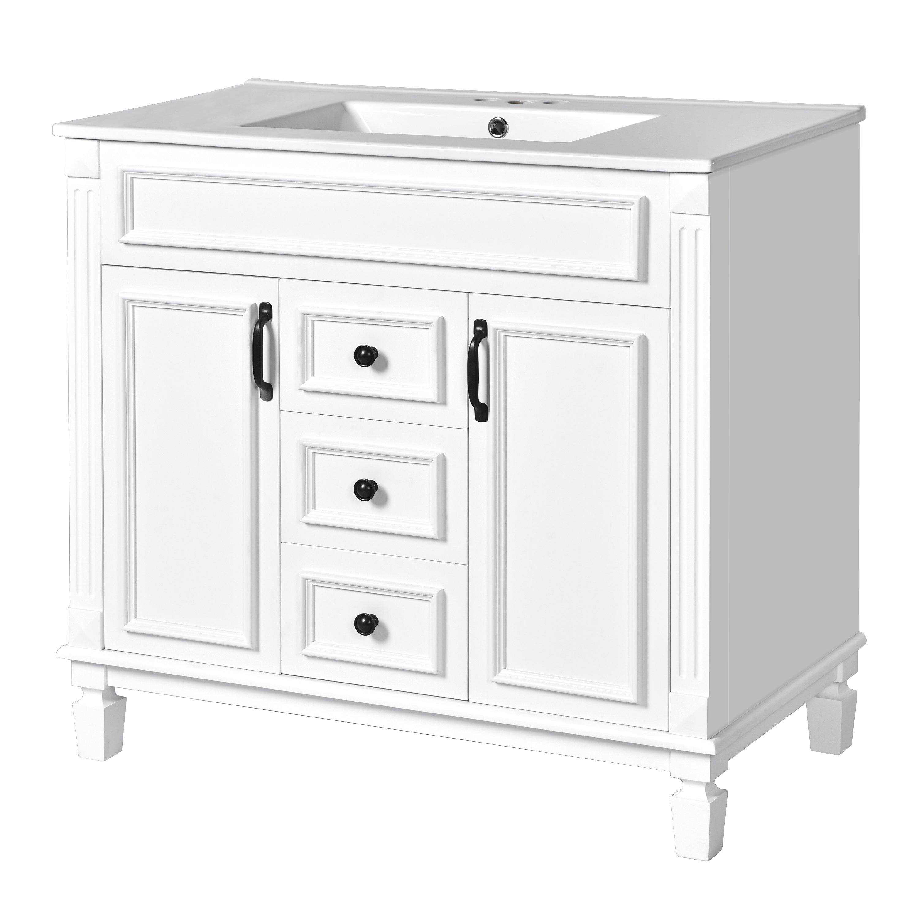 Alt View 10. Boyel Living - 36 Inch Bathroom Vanity with Ceramic Sink 2 Doors 2 Drawers White - White.