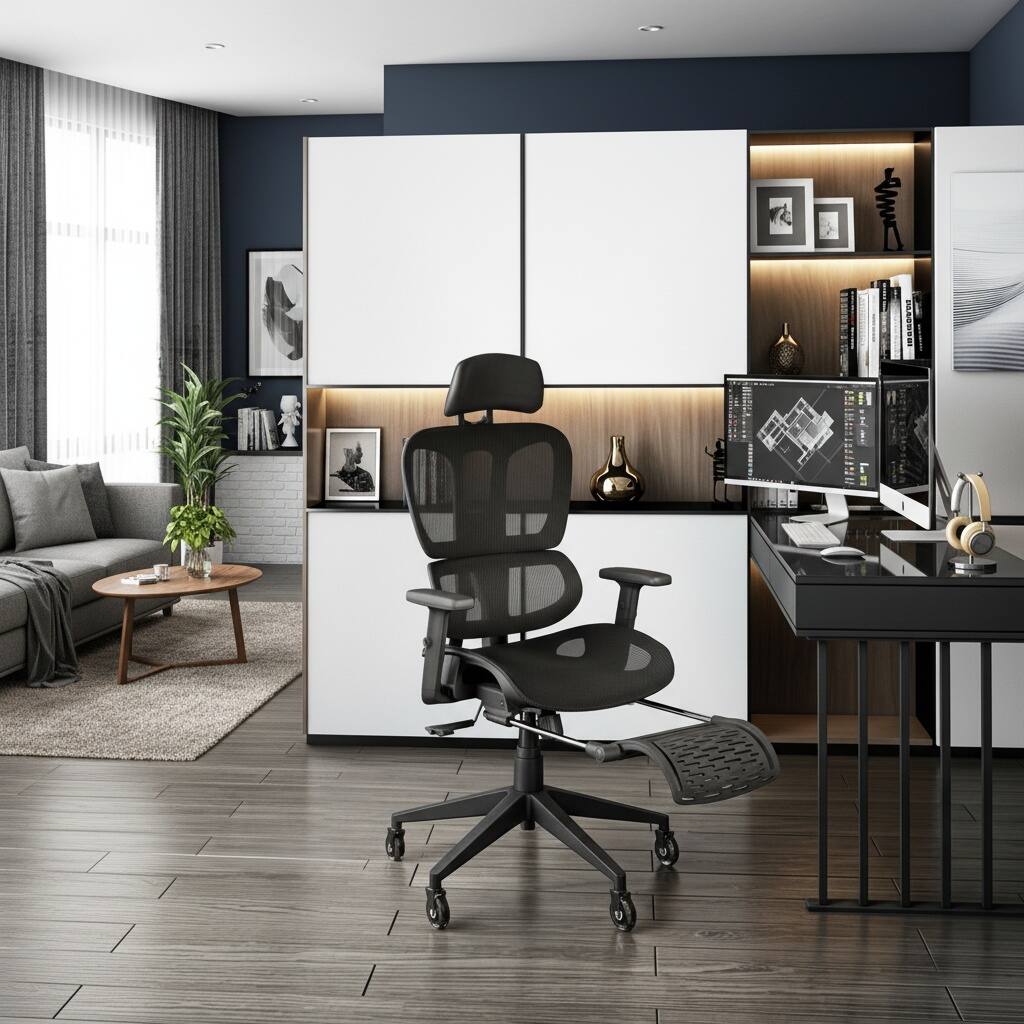Alt View 6. Forest'nSky - Techni Mobili Ergonomic Mesh Office Chair - Reclining with Lumbar Support & Footrest - Black.