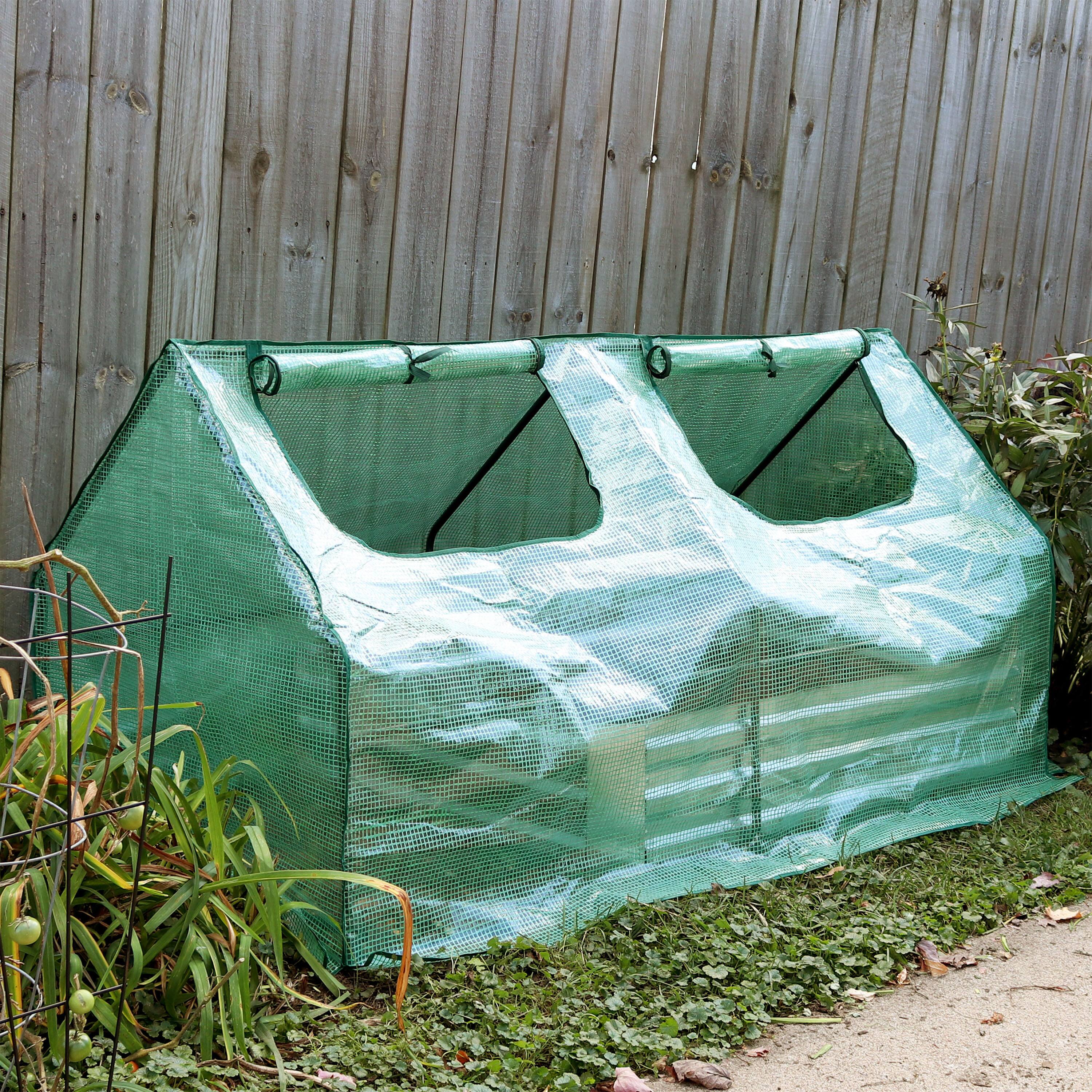 Alt View 5. Sunnydaze - Iron PVC Cover Mini Cloche Greenhouse with Zipper - Green.