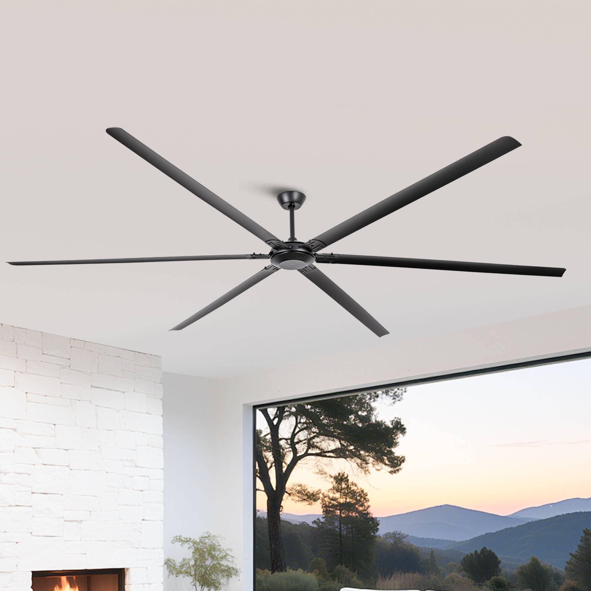 Front. Parrot Uncle - 120" Black Aluminum Extra Large Heavy Duty Industrial Ceiling Fan without Light - Matte Black.