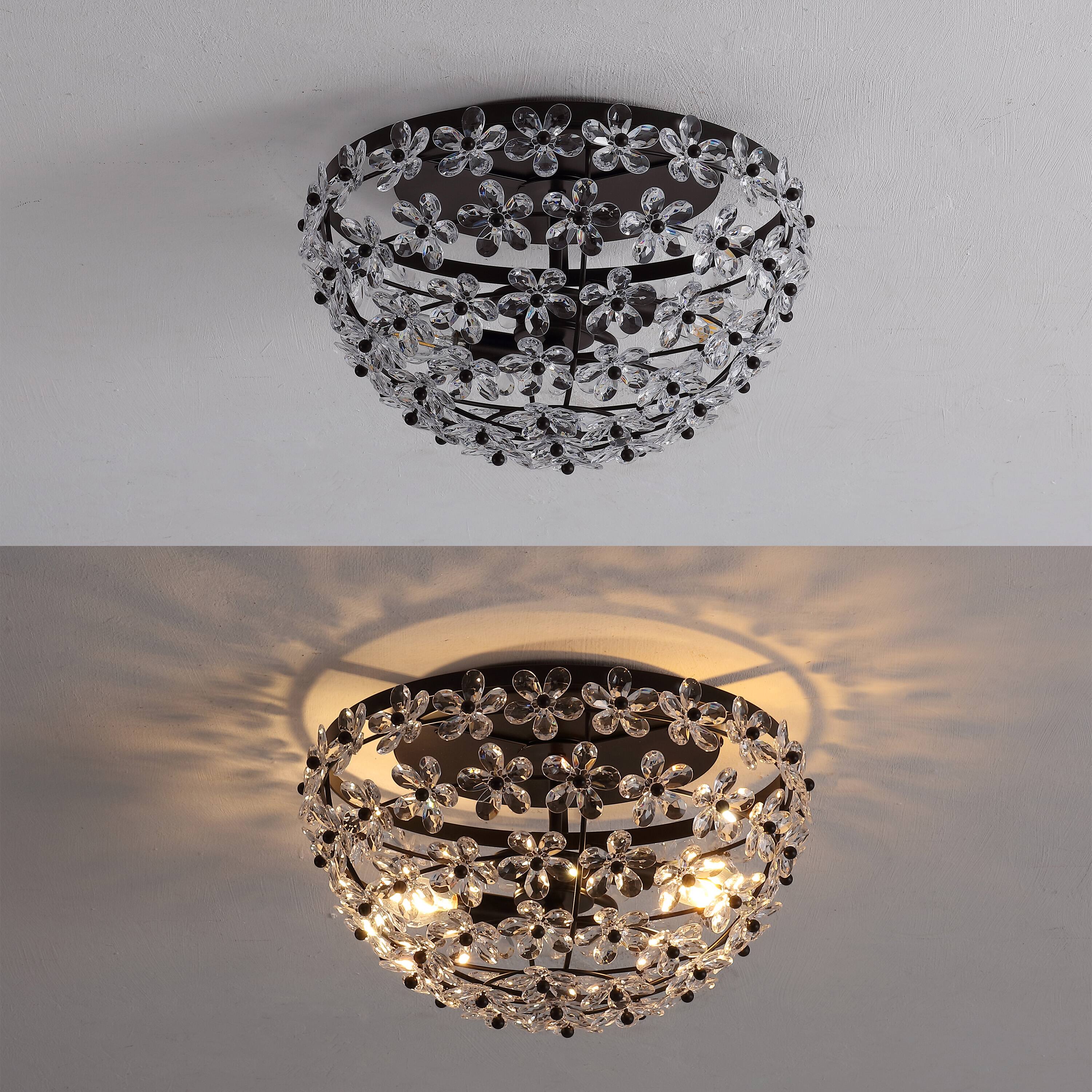 Alt View 3. Jonathan Y - Izzy 15.5" 2-Light Modern Glam Metal Dome LED Flush Mount with Crystal Flower Accents, Oil Rubbed Bronze/Clear - Oil Rubbed Bronze/Clear.