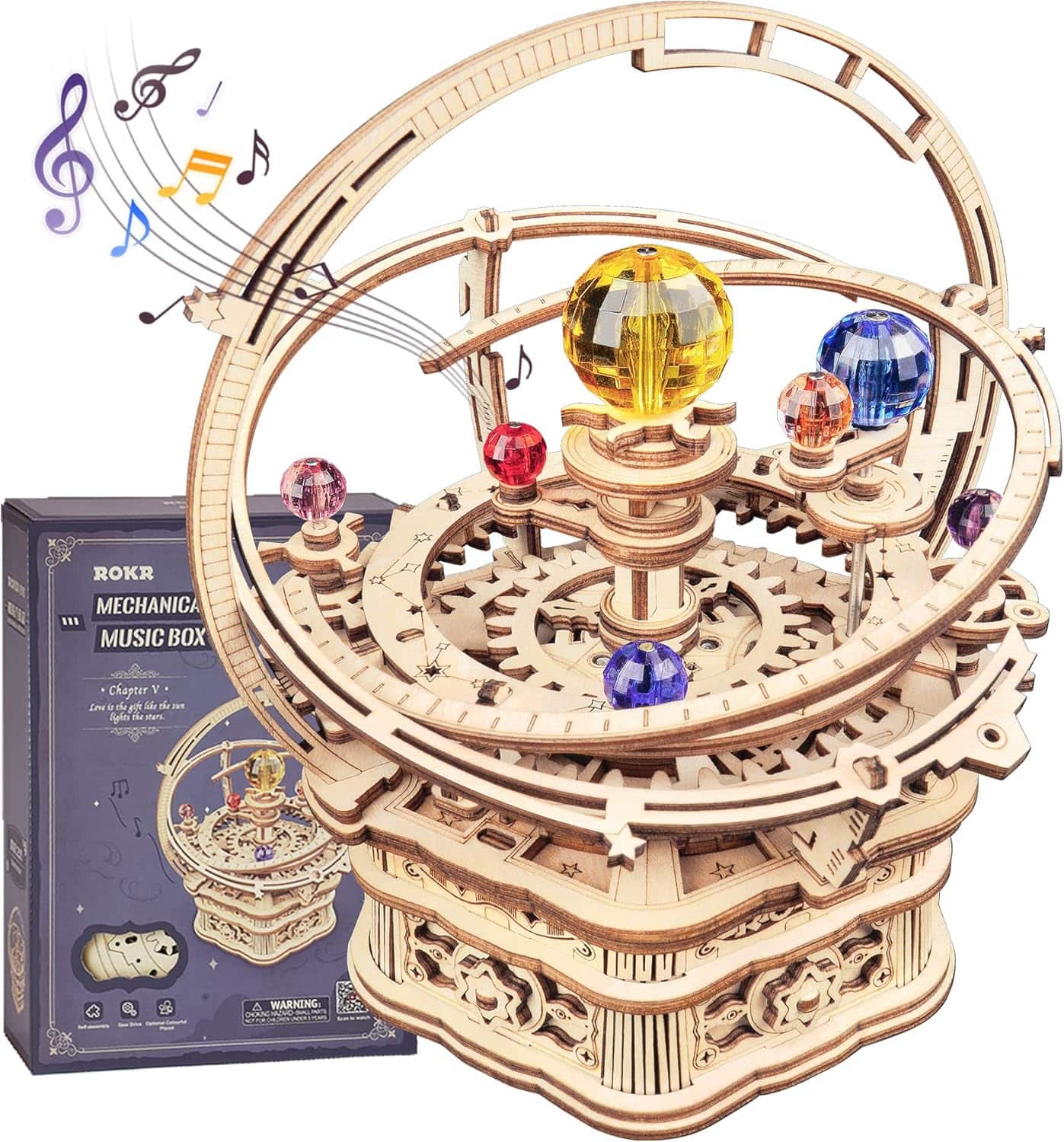 Robotime - ROKR 3D Puzzles for Adults-Starry Night Music Box Kit-Wooden Puzzles Science Gifts for Adults-Gifts - Brown