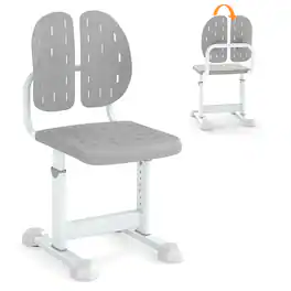 Costway - Kids Desk Chair with Adaptive Double Backrest, Adjustable Height, Breathable Seat - Gray