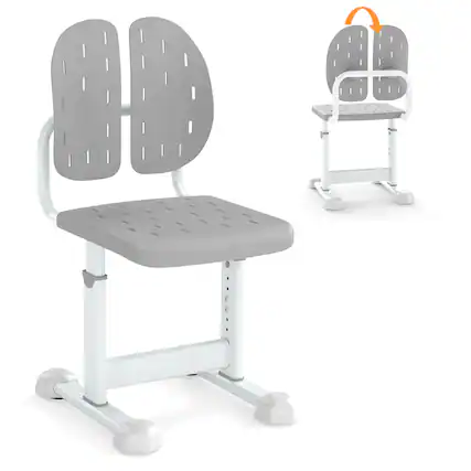 Front. Costway - Costway Kids Desk Chair with Adaptive Double Backrest, Adjustable Height, Breathable Seat - Gray.