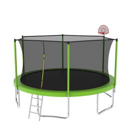 HTUTWOO - Trampoline for Kids 14FT with Enclosure Net - Backyards Recreational Trampoline, Jumping Mat,Spring Cover Padding,Ladder - Green