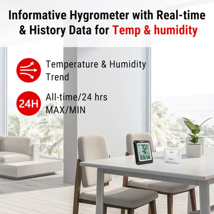 Digitale Temperatuur- En Vochtigheidsmeter – Ultradun Met 3,2 Inch Groot Scherm, Realtime Monitoring Voor Huis, Kantoor Of Kweekruimte, Zwart