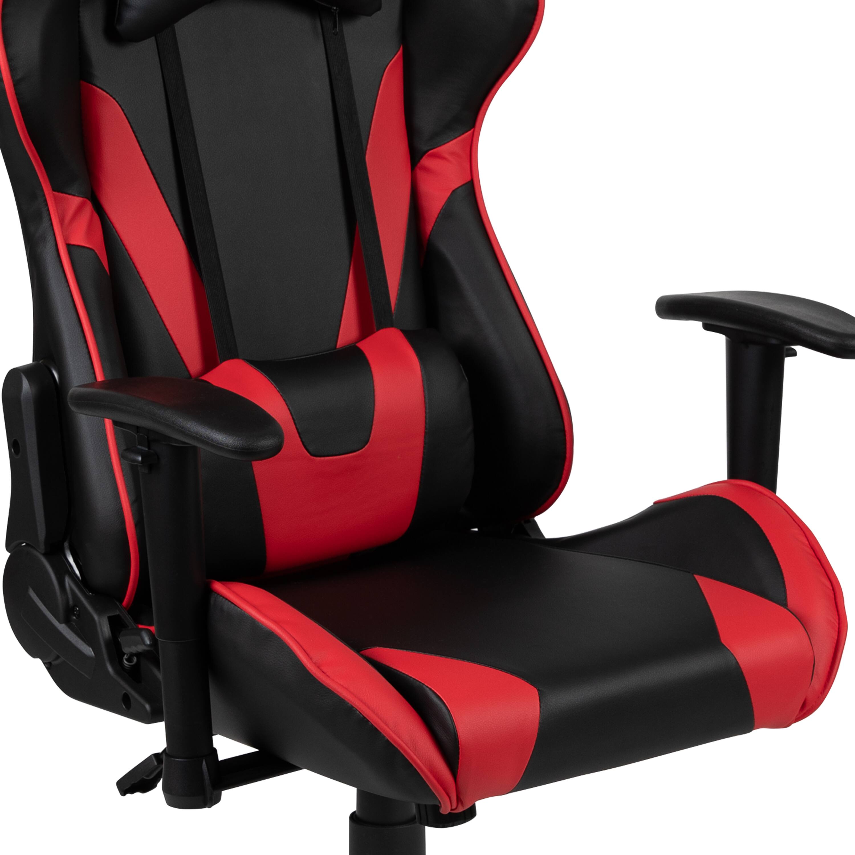 Alt View 7. Emma + Oliver - Desk Bundle-Gaming Desk, Cup Holder, Headphone Hook and Reclining Chair - Red.