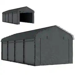 Outsunny - x 20' Metal Carport, Heavy Duty Garage Car Canopy with Galvanized Metal Roof and Removable Sidewalls - Dark Gray