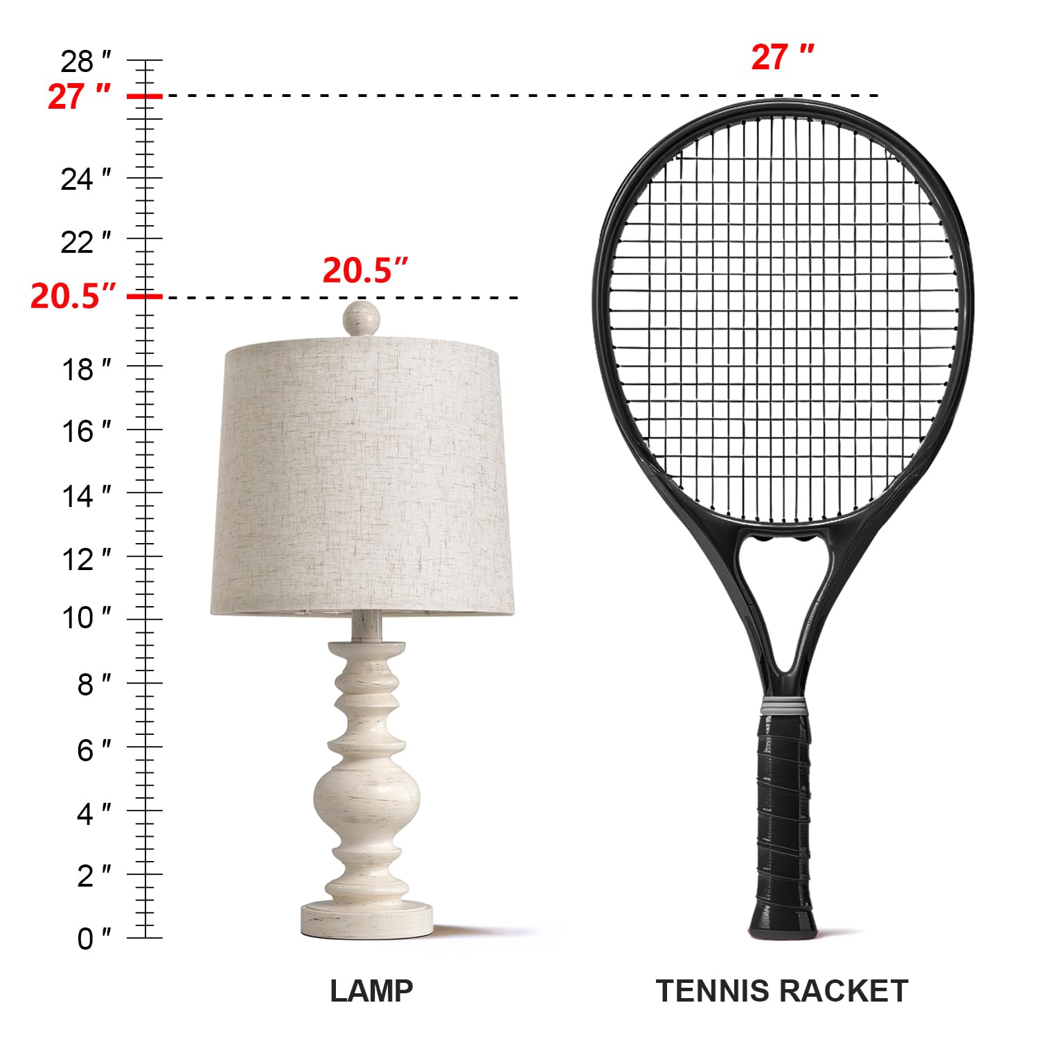 28"  
27"  
20.5"  
27"  
20.5"  
LAMP  
TENNIS RACKET