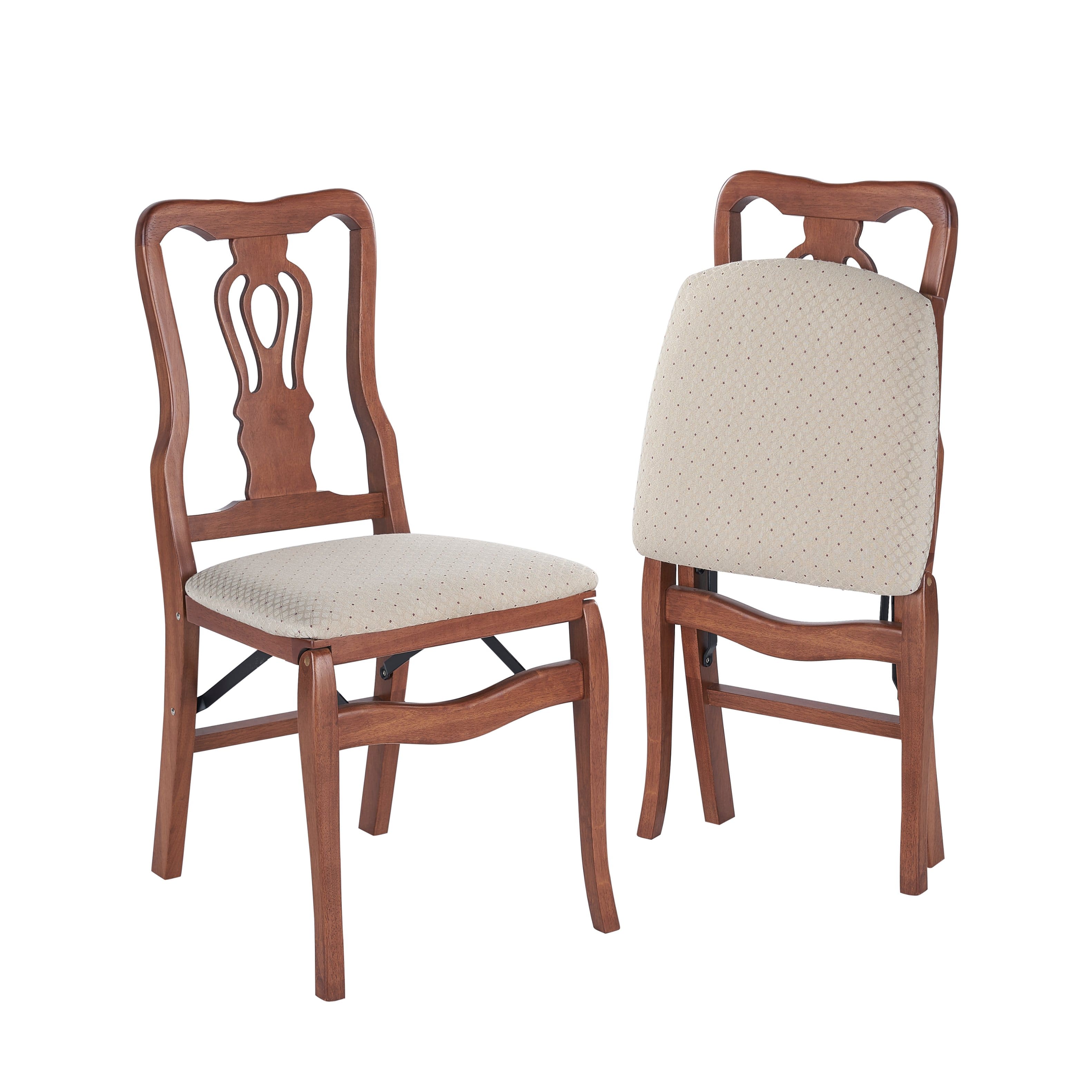 Stakmore - Chippendale Folding Chair, Cherry Frame with Blush Fabric - Brown