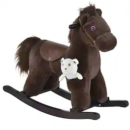 Siljoy - Kids Rocking Horse with Bear Toy & Sounds, Plush Ride-On, 66lb Load, Ages 3+ - Brown