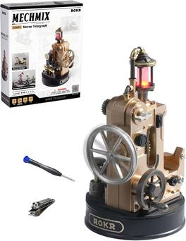 Robotime - ROKR Morse Telegraph Metal 3D Puzzle Mechanical Model Kits, Plastic DIY Industrial City Crafts Gifts - Brown