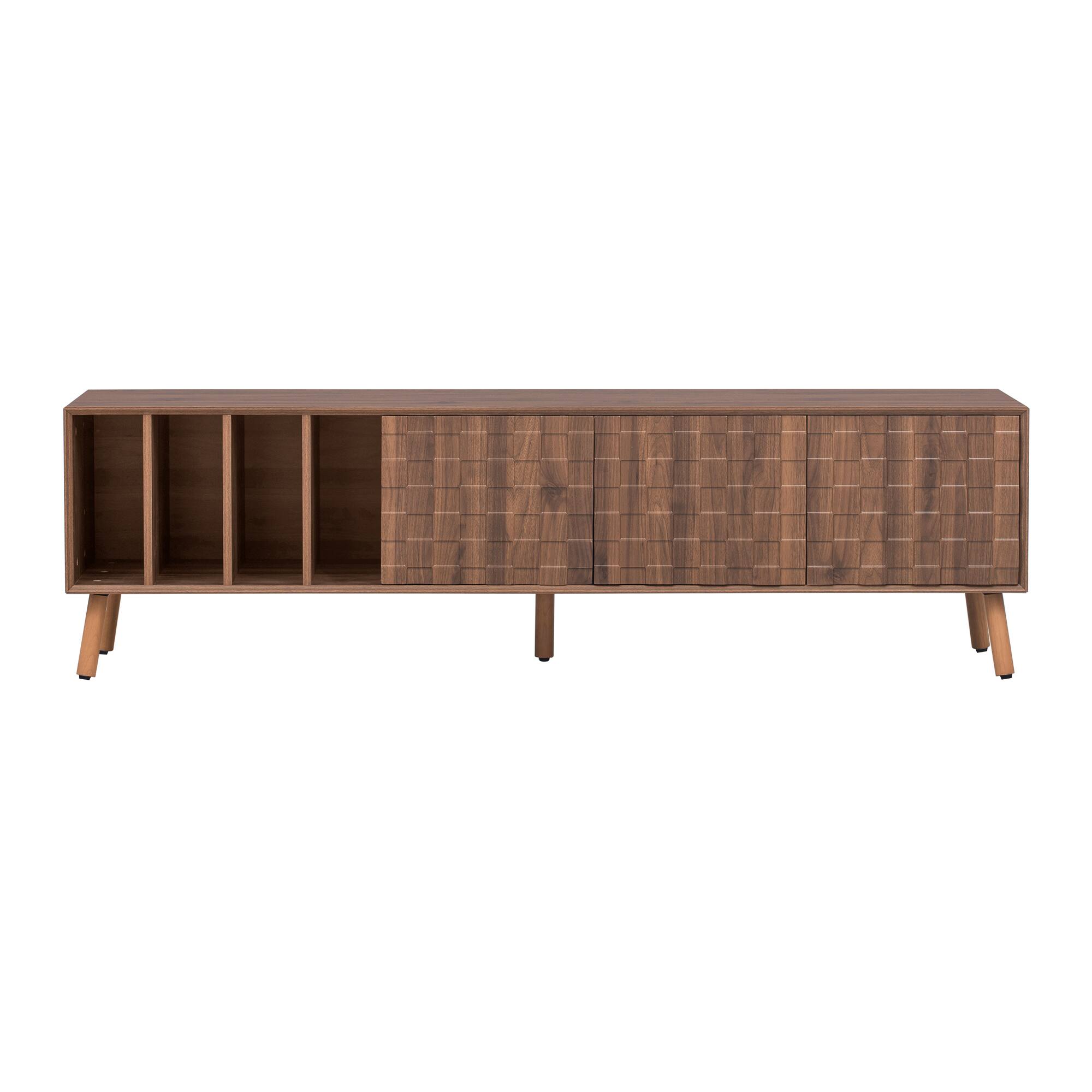 Angle. Spaco - Spaco 70" Mid Century Modern TV Stand, Media Console Table for 80 Inch TVs, 5 Solid Wood Legs, for Living Room - Walnut.