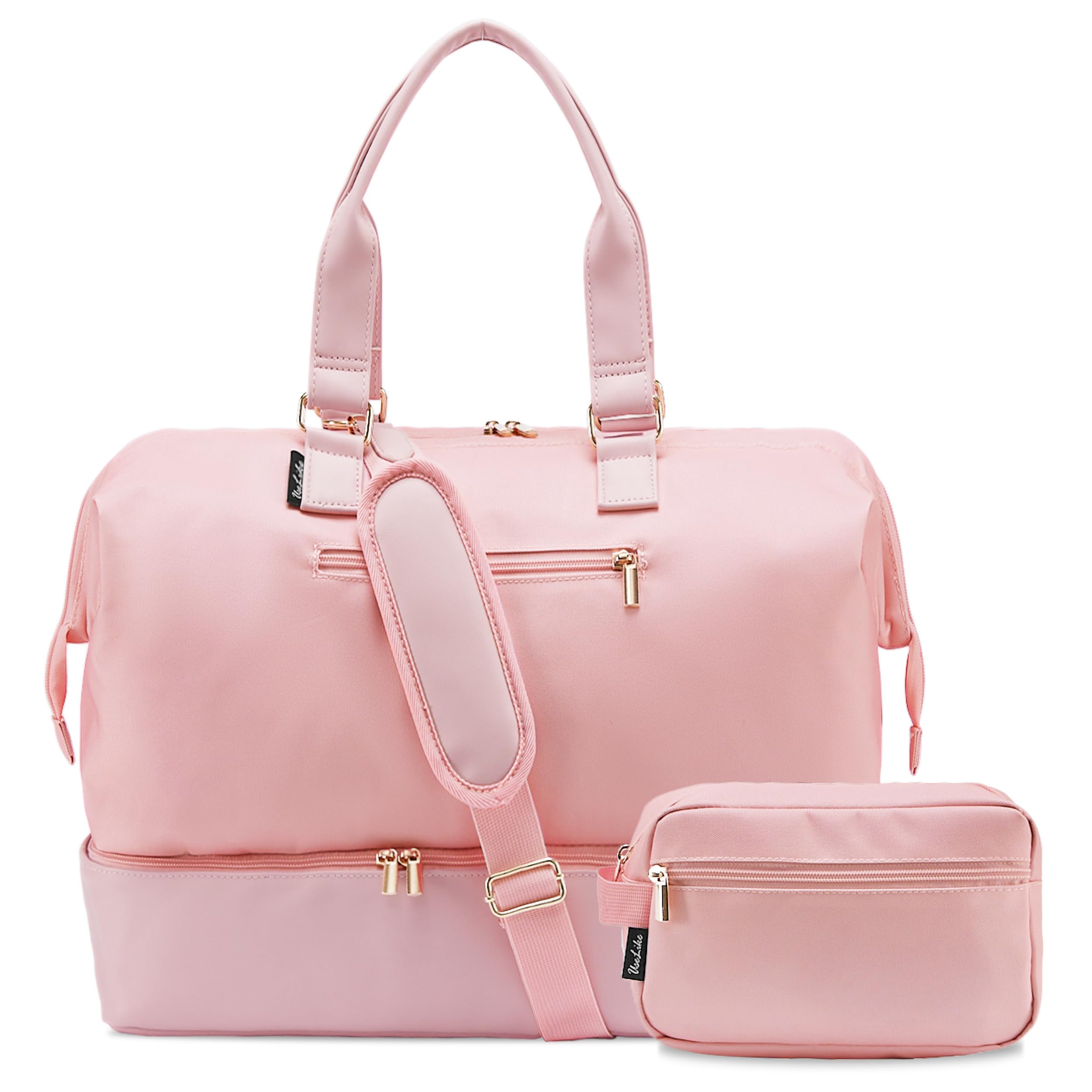 Front. Fabibe - Weekender Bags For Women Large Travel Duffel Bag With Shoes Compartment Carry On Overnight Tote Toiletry - 45L-Light Pink-45L.