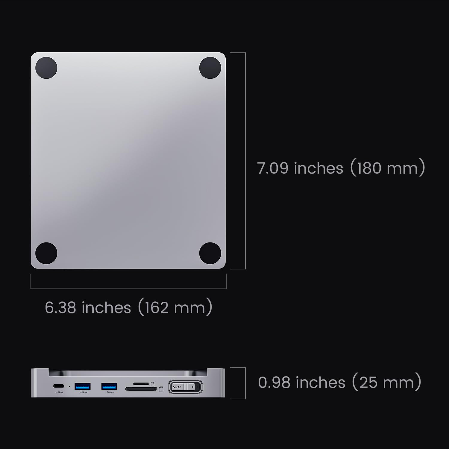 7.09 inches (180 mm)  
6.38 inches (162 mm)  
0.98 inches (25 mm)