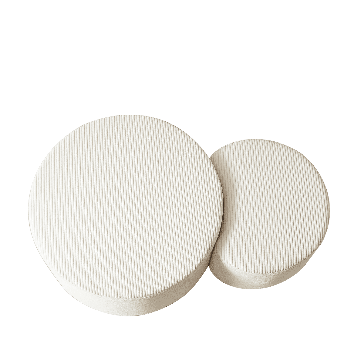 Alt View 2. Kadyn - Nesting Coffee Table Set of 2, Upholstered Round Foam Tables for Living Room, Side/End Table Ottoman, No Assembly - Beige.