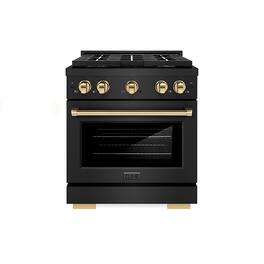 ZLINE - Autograph Edition 30 in. 4.2 cu. ft. Paramount Freestanding Gas DuoPro Range in Black Steel and Polished Gold Accents - Black Stainless Steel