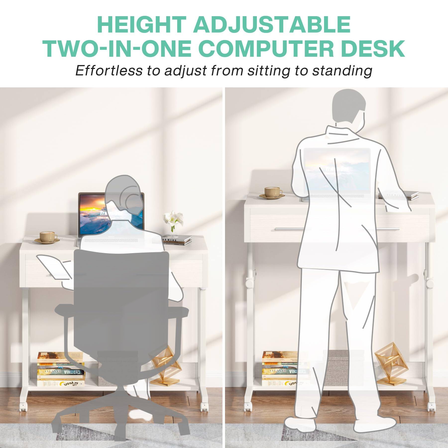 HEIGHT ADJUSTABLE TWO-IN-ONE COMPUTER DESK  
Effortless to adjust from sitting to standing