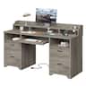 Bestier - 59" Computer Desk with Charging Station, Lockable Drawers & Monitor Stand, Sturdy Office Desk for Work & Study - Grey Wash