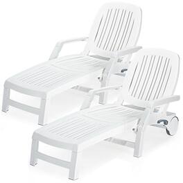 Costway - Patio Lounge Chair Chaise Adjust Recliner Weather Resistant Wheel - White