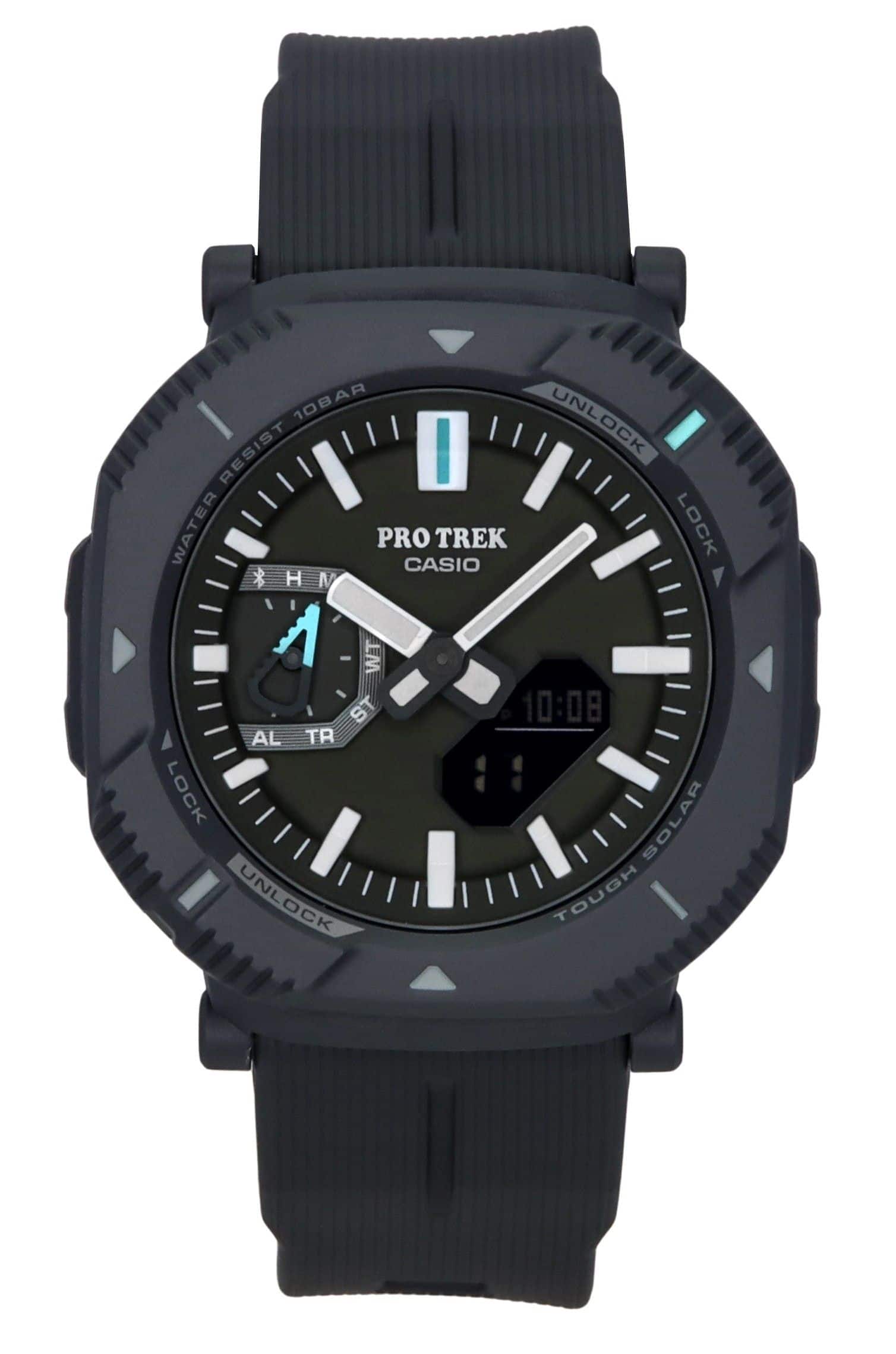 Casio - PRO TREK Analog Digital Smartphone Link Resin Green Dial Tough Solar PRJ-B001-1 100M Mens Watch - Black