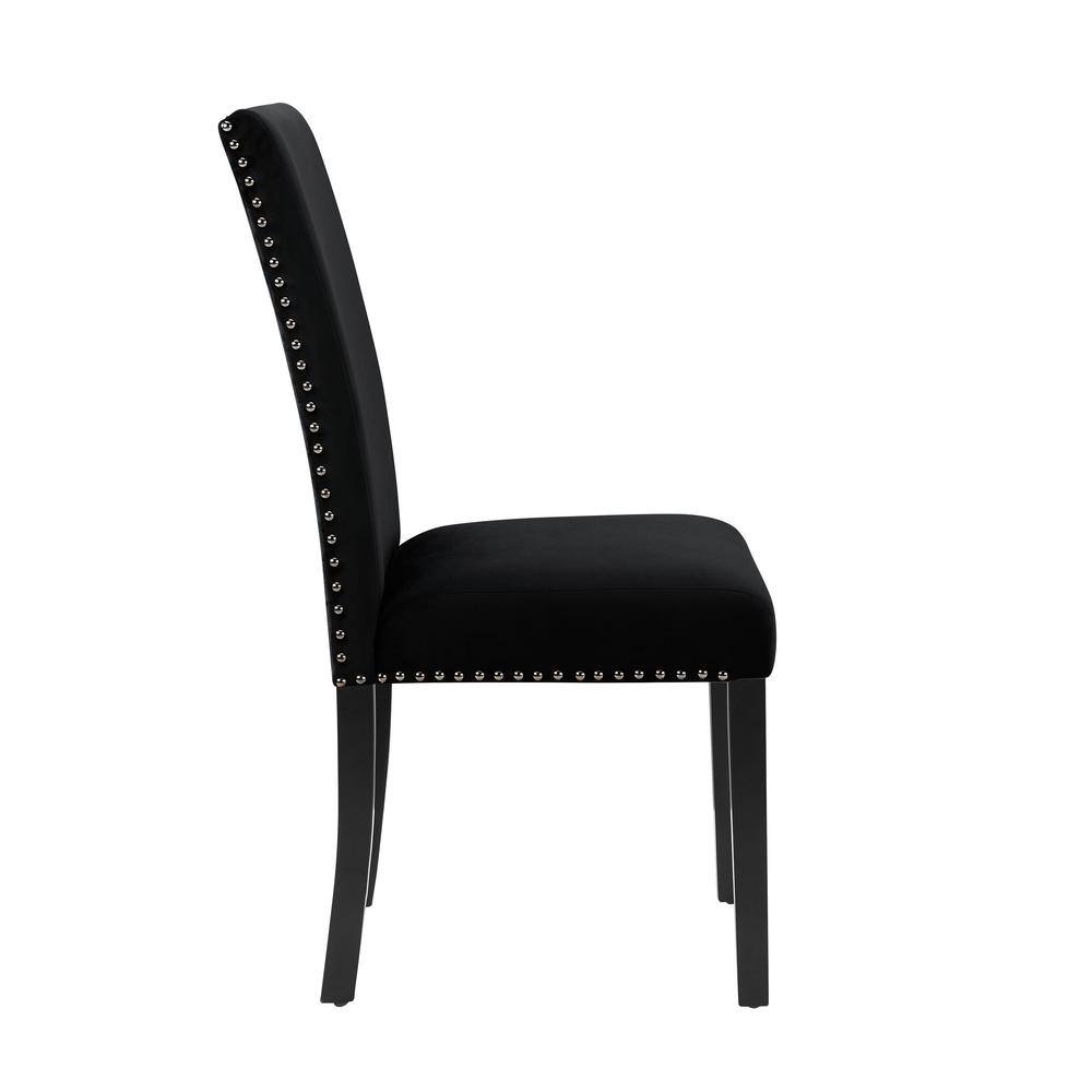 Alt View 3. New Classic Furniture - Furniture 37.75" Velvet & Wood Dining Chair in Black (Set of 2) - Black.