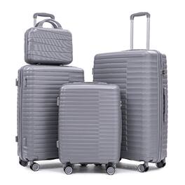 Ropilly - 4 Piece Luggage Set Hard Shell Suitcase Set with Cosmetic Case - Light Gray