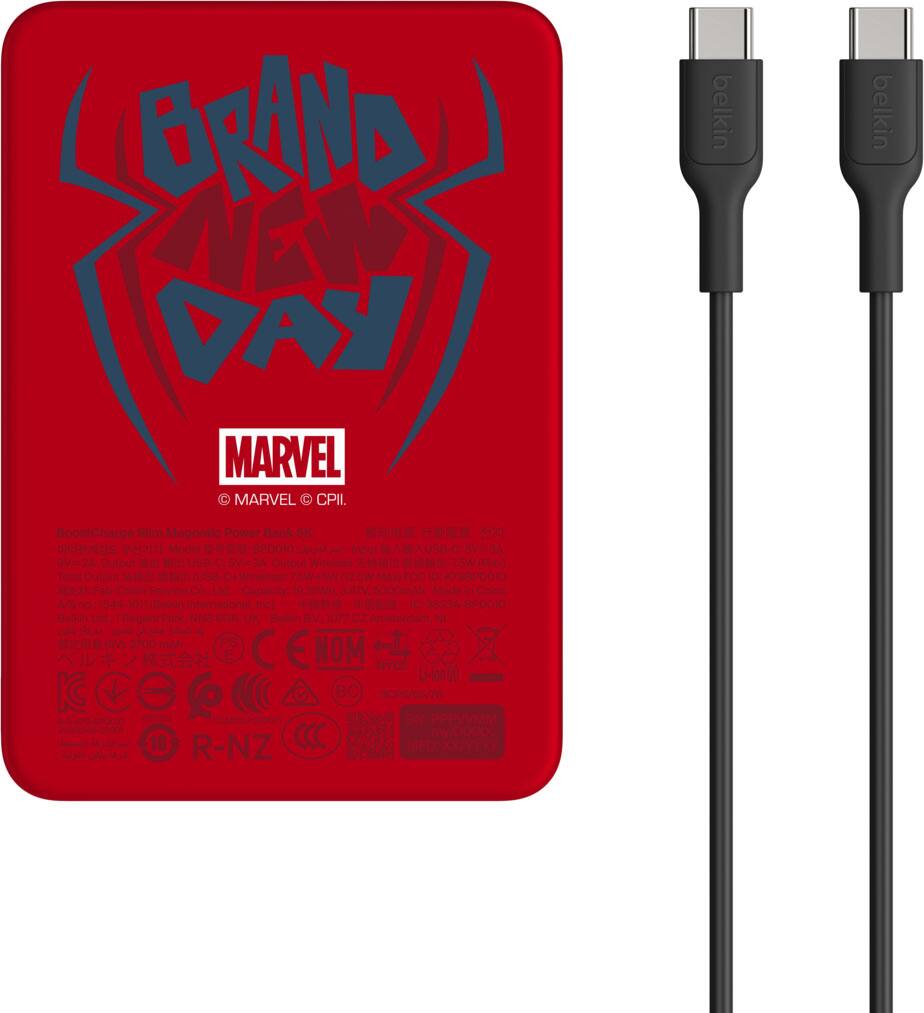BRAND NEW DAY  
MARVEL  
© MARVEL © CPII  

belkin  
BoostCharge Slim Magnetic Power Bank SK 1  
Model 6800I0  

coud USB-O WHSA OVEZA CAADN a Ma a Custoud Weelen 2oN 2440 Tola Outoud  
00 1a 2250 Mad FOO 1 K738P001 1 PC CC ( 10 SArV SOO0Ia Ma i Ca A 1544 100 Bealn International Incl 4 4e 2 C S2A-BPO0IO Sedda D LRogert Pae NNa COR UK Geten BV/1077 C2 Ameterdam M J SA (N 2700 dAm NOM NYCE LMon00 BC SCPT -  
10 R-NZ  
EN PRENN ROdO MADE