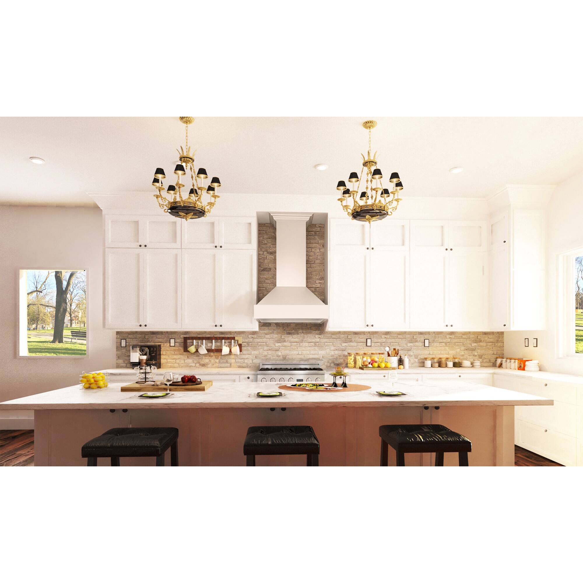 Alt View 4. ZLINE - ZLINE 48 in. Ducted Wooden Wall Mount Range Hood in Cottage White - Cottage White.