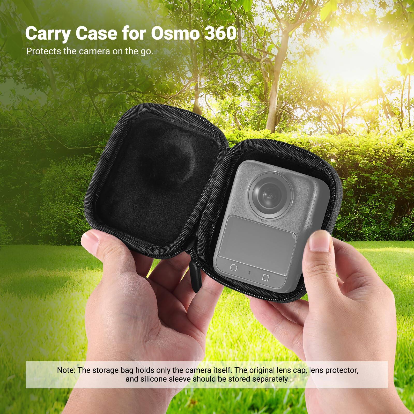 Carry Case for Osmo 360  
Protects the camera on the go.  

Note: The storage bag holds only the camera itself. The original lens cap, lens protector, and silicone sleeve should be stored separately.