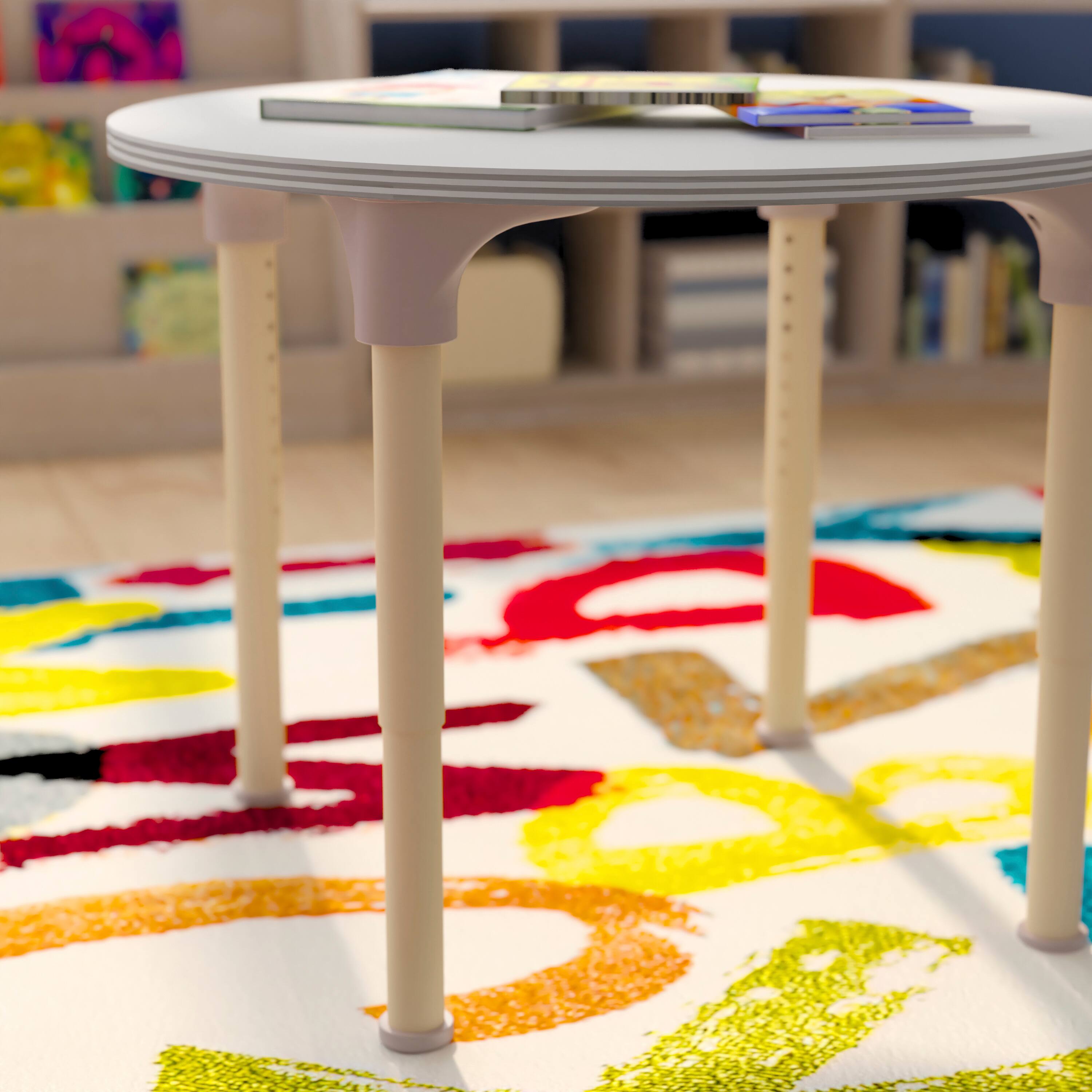 Alt View 3. Flash Furniture - Bright Beginnings 33" Round Commercial Grade Wooden Adjustable Height Classroom Activity Table - Metal Legs Adjust From - White.