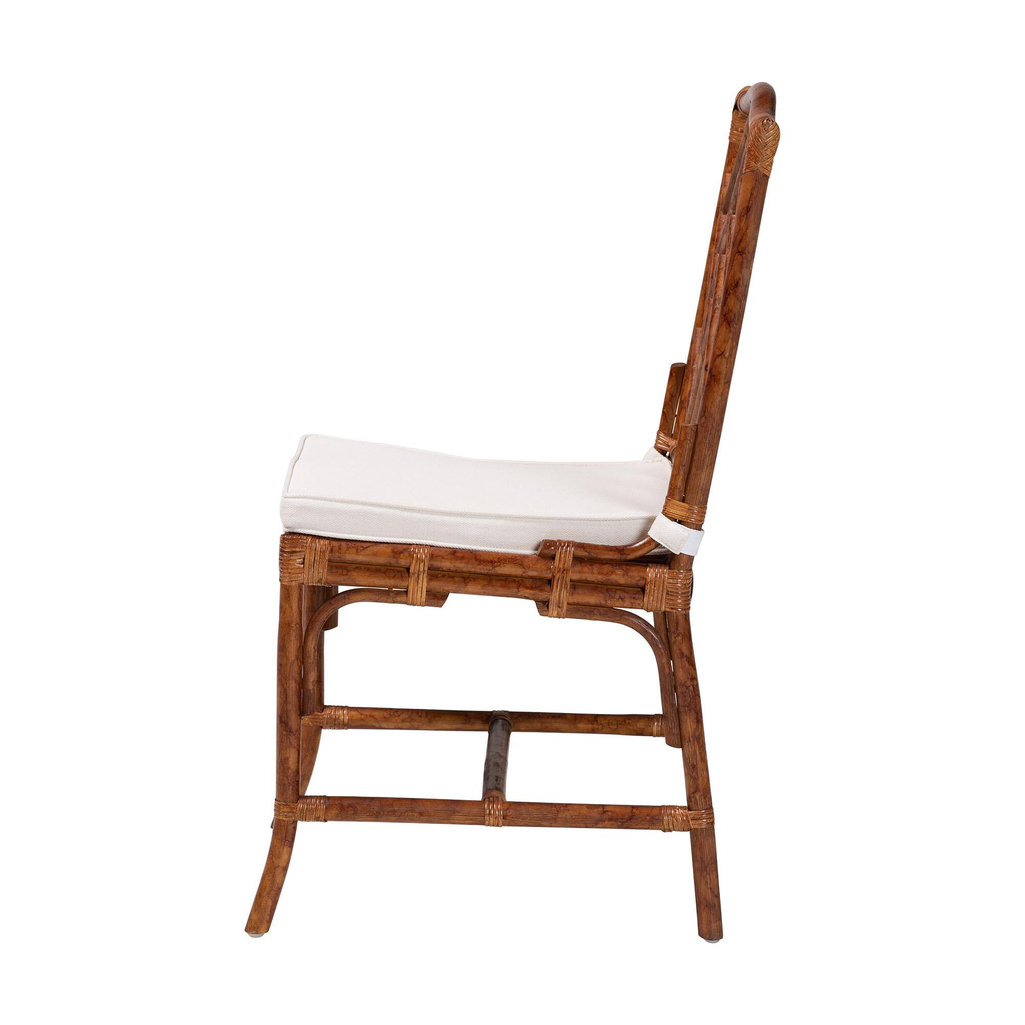 Left. bali & pari - Rio Marbled Tortoise Natural Rattan Dining Chair - Handwoven Wicker Accent Side Chair with Removable Cushion - Marbled Tortoise Brown.