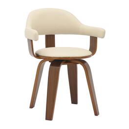 LeisureMod - Brivo Modern Leather Upholstered Side Dining Chair with Open Back and Swivel for Home Living Room or Office - Cream