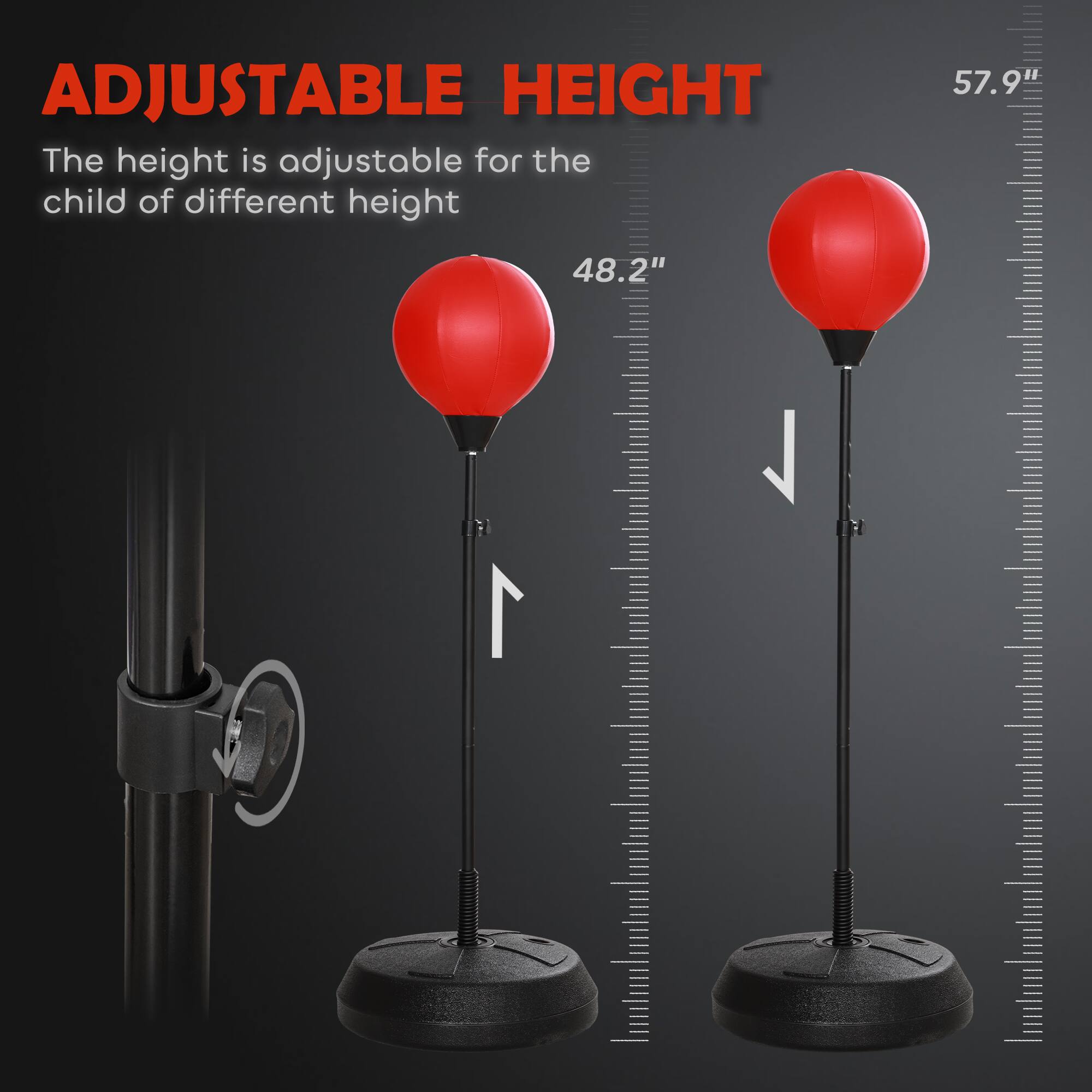 ADJUSTABLE HEIGHT

The height is adjustable for the child of different height

48.2"

57.9"