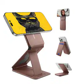 SURITCH - NFC-Supported Card Holder for iPhone 18/17/16/15/14/13/12 Series MagSafe Magnet Wallet, Adjustable Selfie Stick - Brown