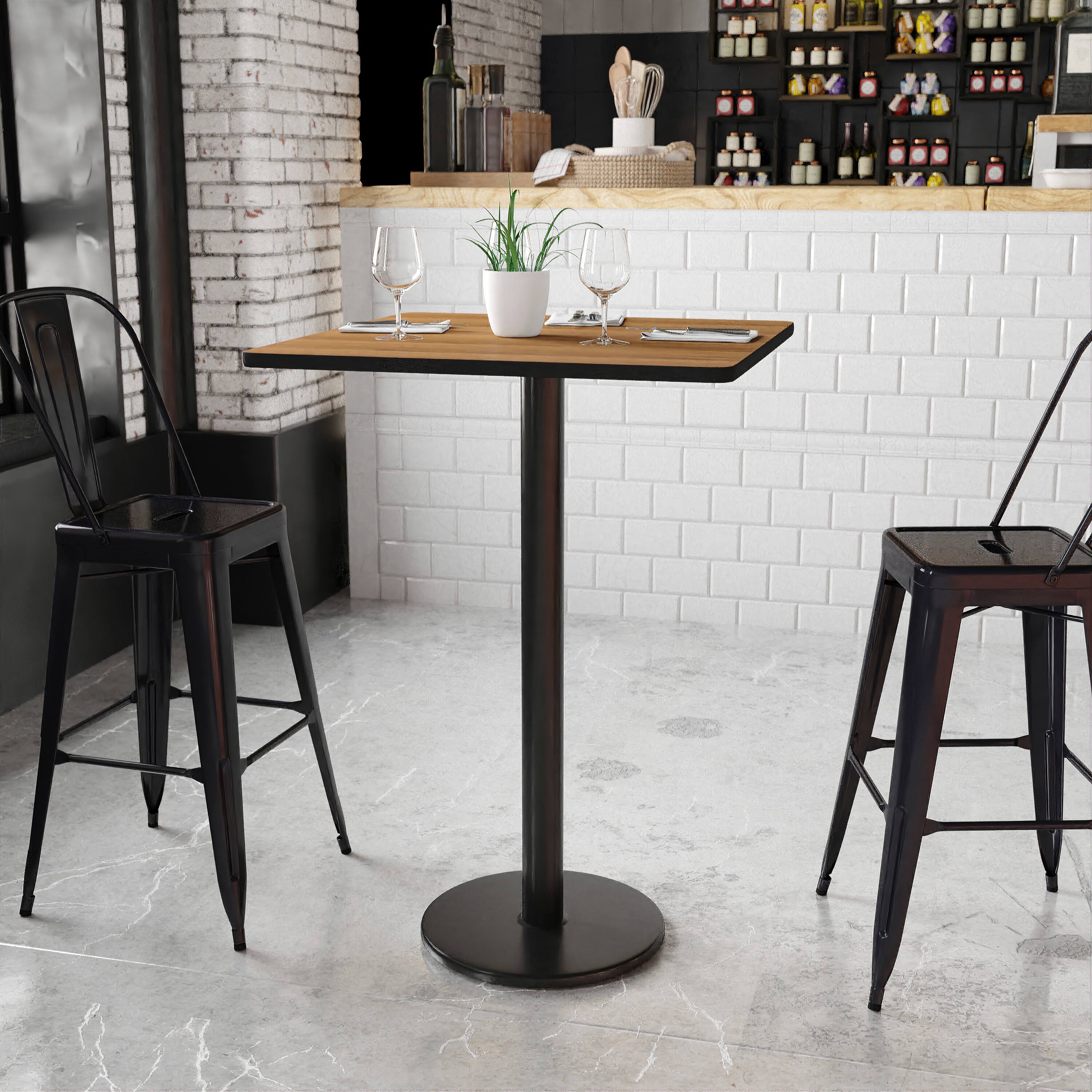 Angle. Flash Furniture - Stiles 30'' Square Walnut Laminate Table Top with 18'' Round Bar Height Table Base - Brown.