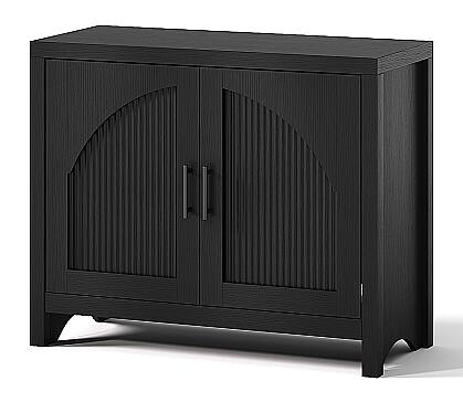 "Bestier - 36.6"" Media Console & TV Stand for TVs up to 40"" - Modern Entertainment Center with Arched Reeded Doors - Black Grained" price history on PriceWatchPro