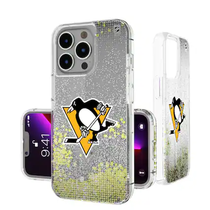 Front. Keyscaper - Pittsburgh Penguins Linen Logo iPhone Glitter Case - 16 Pro Max - Multicolor.