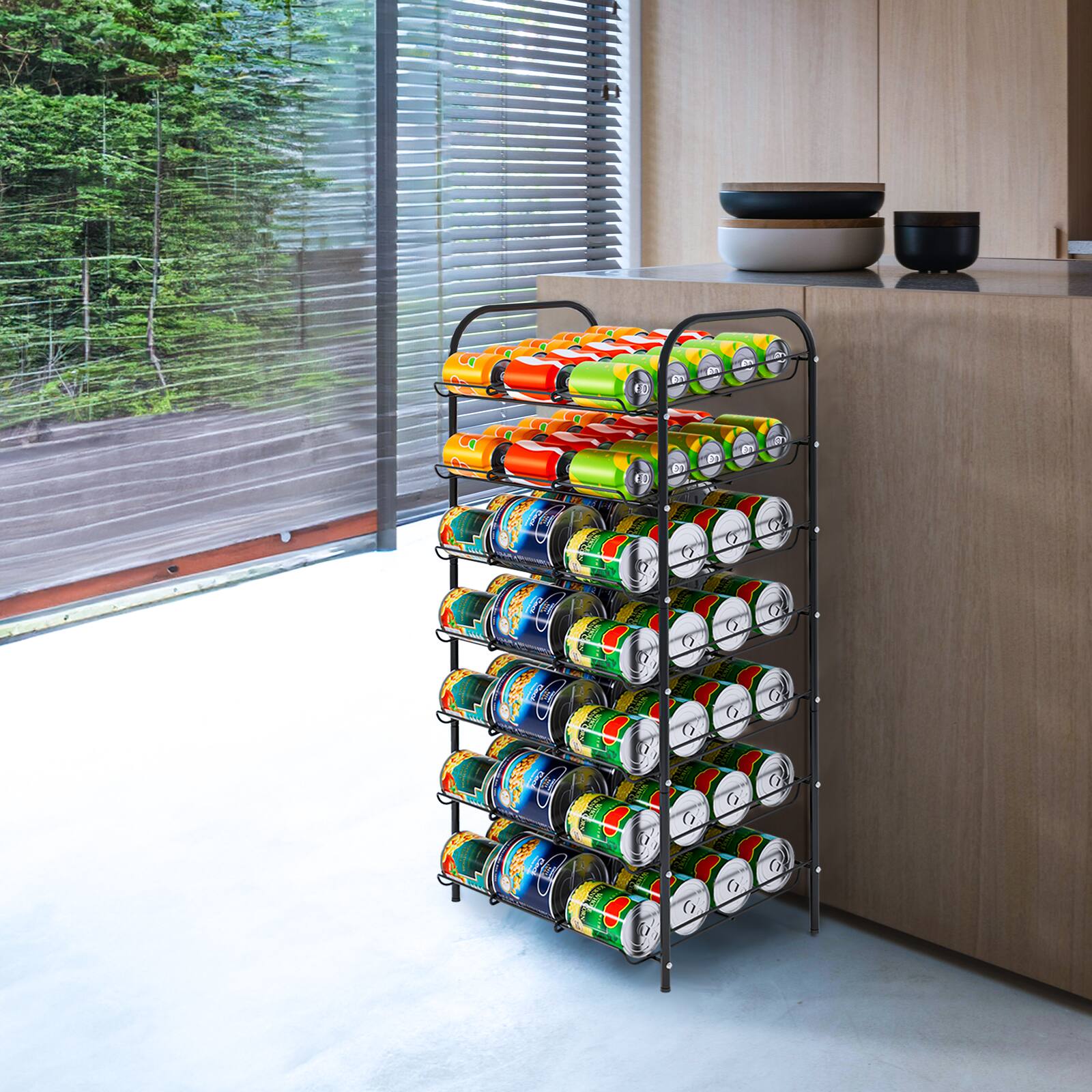 Alt View 3. Oumilen - 7-Tier Black Metal Can Storage Rack, Freestanding Rolling-Free Pantry Can Organizer for Canned Food & Soda Drinks - Black.