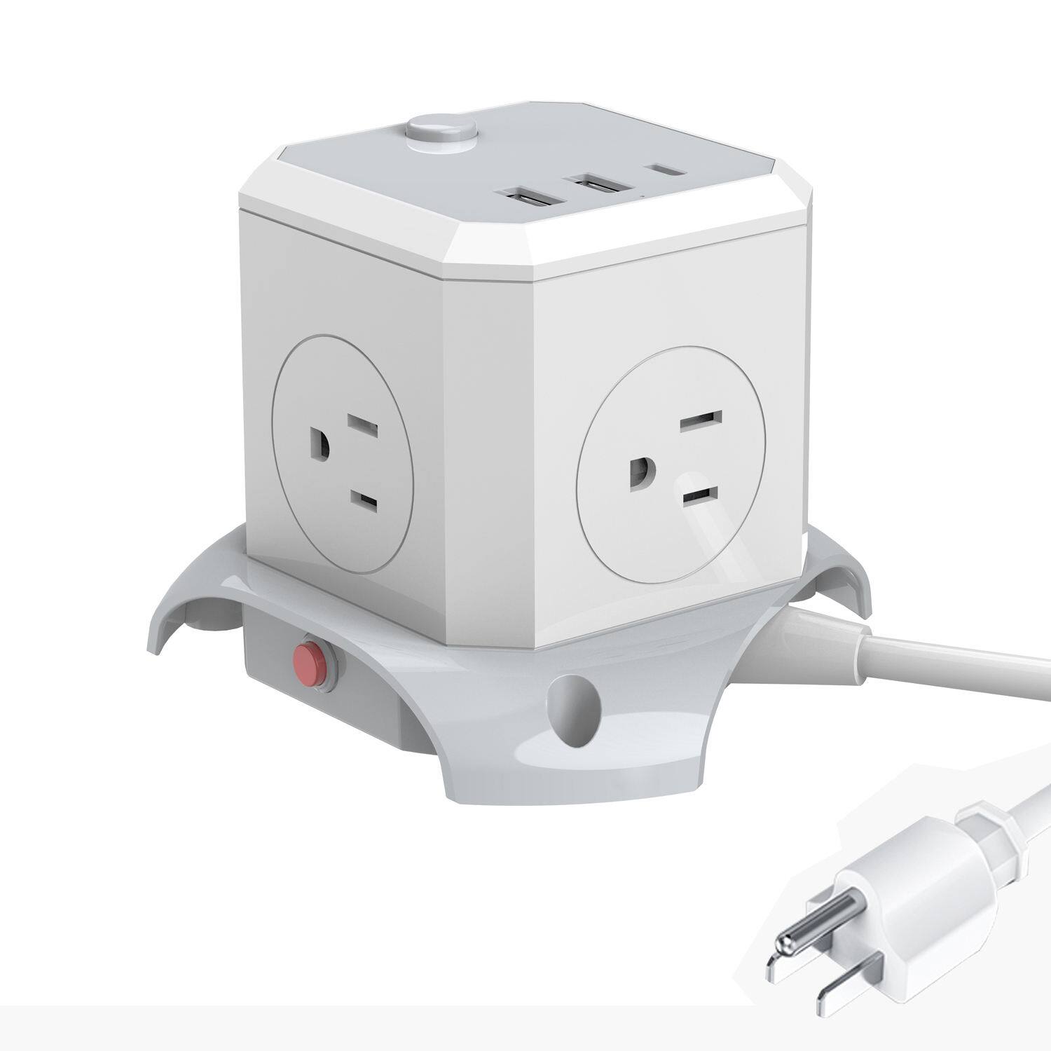 Alt View 3. Cluzine - Cube Power Outlet Extender 1-to-4 Outlets with 2 USB & Type-C Charging Ports & On/Off Switch - White.
